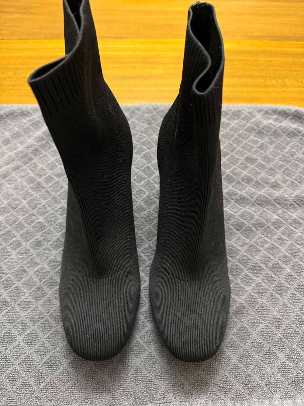 MIA Black Stretch-Knit Sock Heel Boots